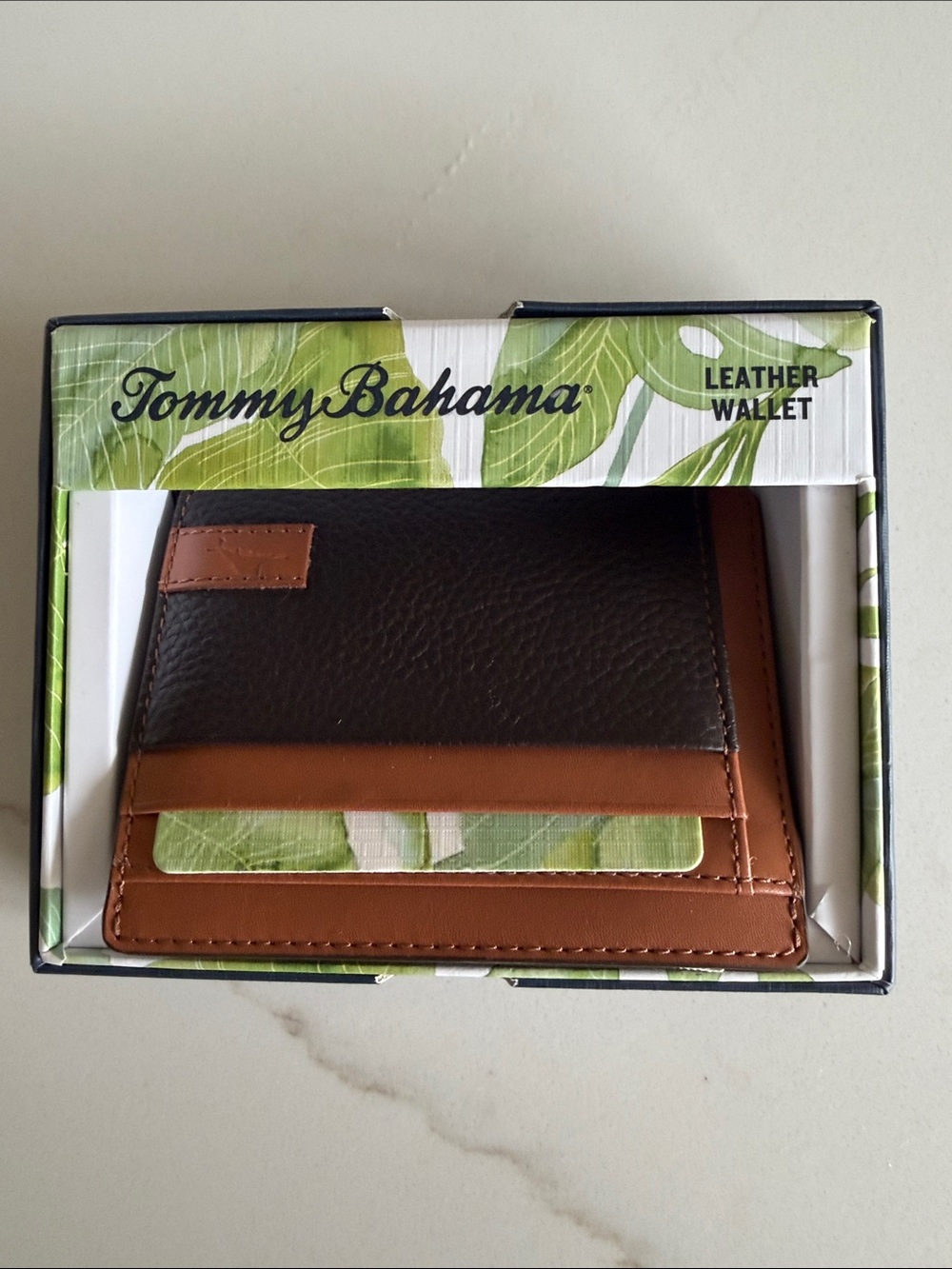 Tommy Bahama Dark Brown and Tan Leather Card Holder